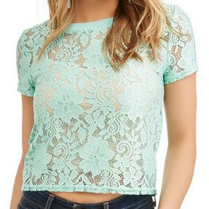 Juniors' All Over Lace Cropped Blouse